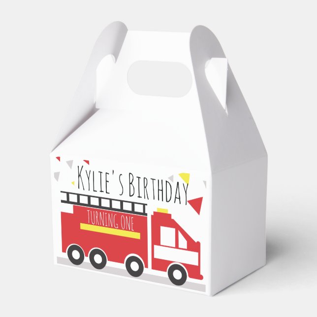 Kids Firetruck Fun Confetti Birthday Name    Favor Boxes (Front Side)