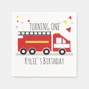 Kids Firetruck Fun Confetti Birthday Name Napkins