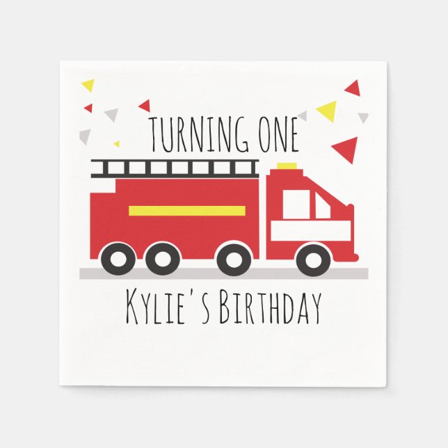 Kids Firetruck Fun Confetti Birthday Name  Napkins (Front)