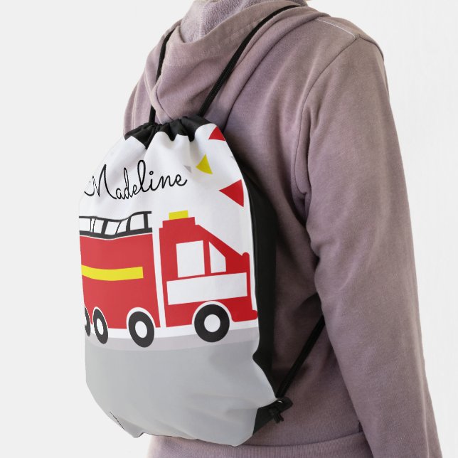Kids Firetruck Vehicle Confetti Name  Drawstring Bag (Insitu)