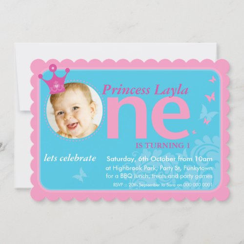 KIDS FIRST BIRTHDAY PARTY PHOTO number one 1 Invitation