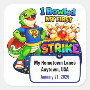 Kid's First Bowling Strike Personalized Square Sticker