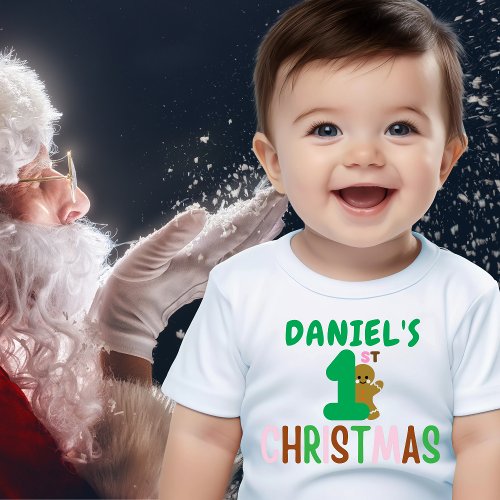 Kids First Christmas Gingerbread Name Funny     Baby T_Shirt