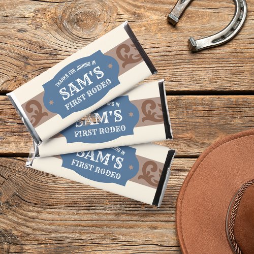 Kids FIrst Rodeo BlueBrown Western Birthday  Hershey Bar Favors