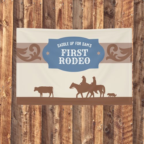 Kids FIrst Rodeo BlueBrown Western Birthday Party Banner