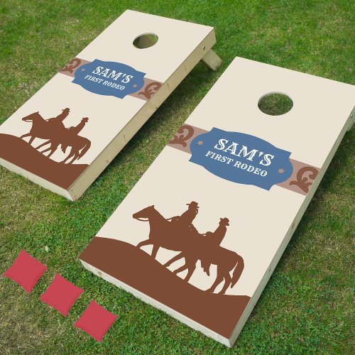 Kids FIrst Rodeo BlueBrown Western Birthday Party Cornhole Set