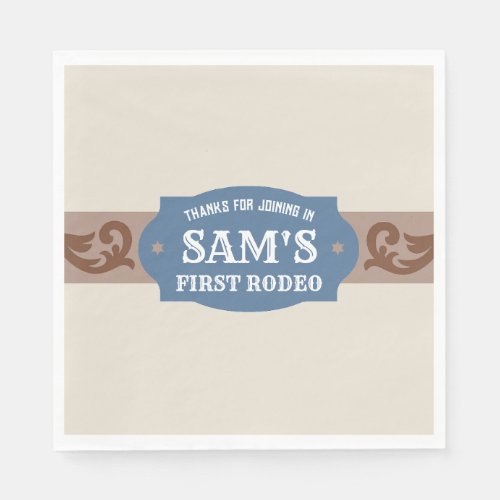 Kids FIrst Rodeo BlueBrown Western Birthday Party Napkins