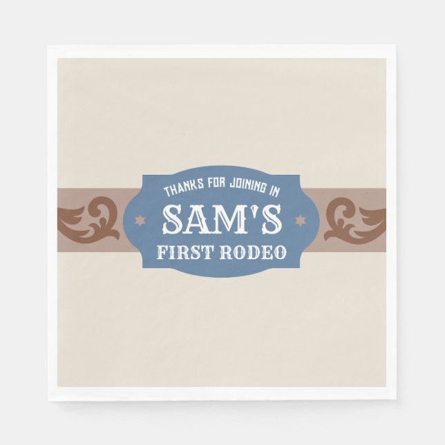 Kids FIrst Rodeo Blue/Brown Western Birthday Party Napkins (Front)
