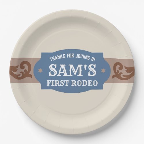 Kids FIrst Rodeo BlueBrown Western Birthday Party Paper Plates
