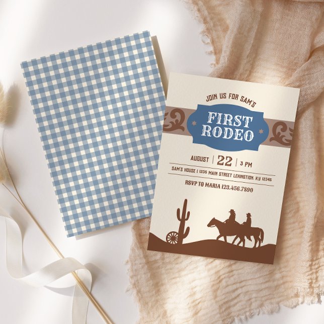 Kids FIrst Rodeo Blue Western Birthday Party Invitation (Creator Uploaded)