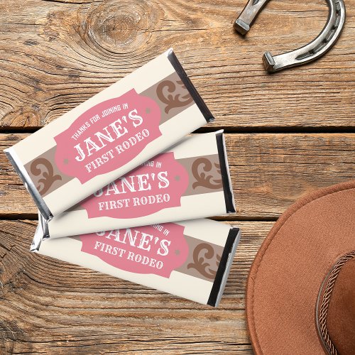 Kids FIrst Rodeo PinkBrown Western Birthday  Hershey Bar Favors