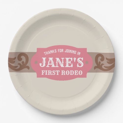 Kids FIrst Rodeo PinkBrown Western Birthday  Paper Plates