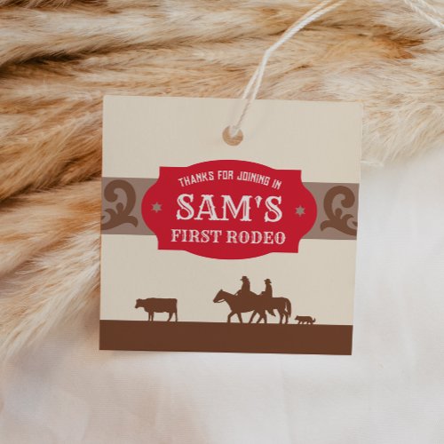 Kids FIrst Rodeo RedBrown Western Birthday Party Favor Tags