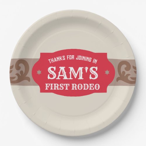 Kids FIrst Rodeo RedBrown Western Birthday Party Paper Plates