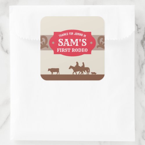 Kids FIrst Rodeo RedBrown Western Birthday Party Square Sticker
