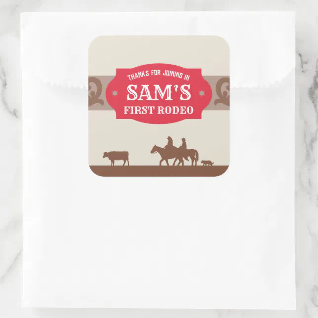 Sticker Chart For Kids Rodeo Kids FIrst Rodeo Red/Brown Western Birthday Party Square Sticker | Zazzle