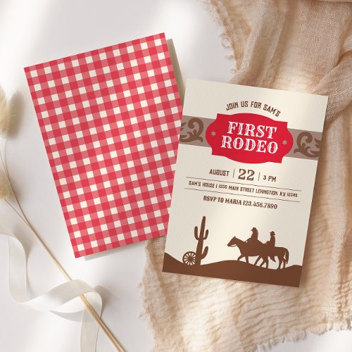 Kids FIrst Rodeo Red Western Birthday Party Invitation