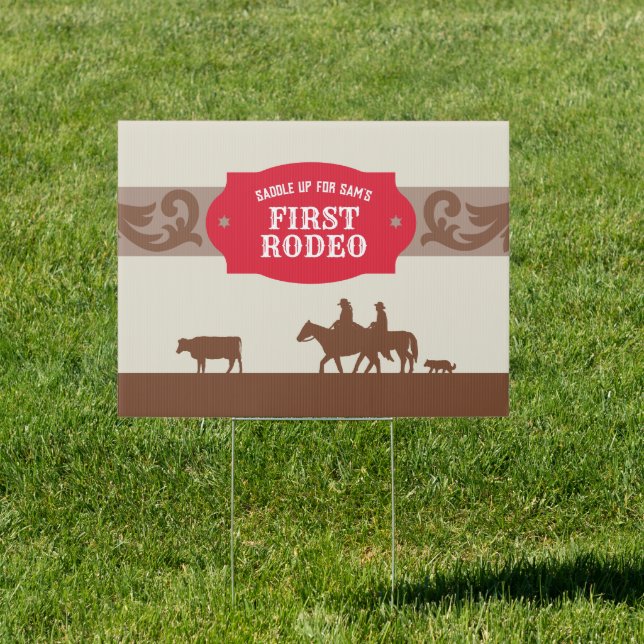 Kids FIrst Rodeo Red Western Birthday Party Sign (Insitu)