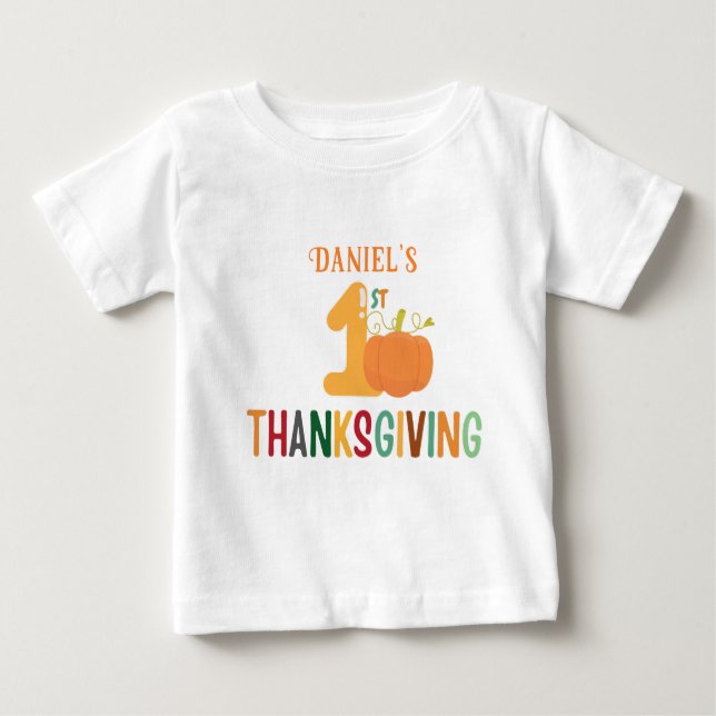 Kids First Thanksgiving Pumpkin Name Funny Baby T Shirt