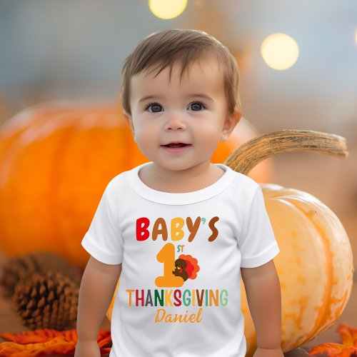 Kids First Thanksgiving Turkey Name Funny     Baby T_Shirt