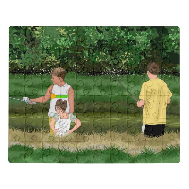 Kids Fishing at the Local Pond Jigsaw Puzzle (Puzzle Horizontal)