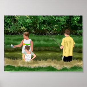 Kids Fishing at the Local Pond Poster