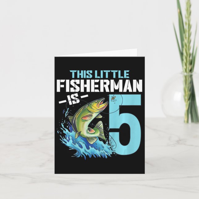 Kids Fishing Birthday Shirt 5 Year Old Boy Fisher  Card (Front)