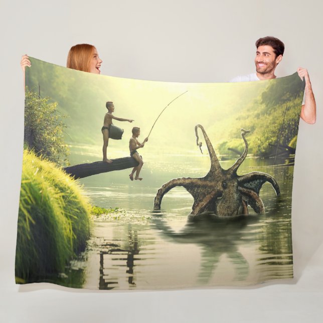 KIDS FISHING for MONSTER Fleece Blanket (In Situ)