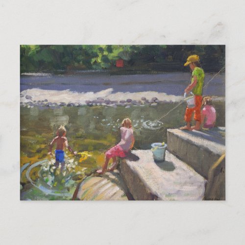 Kids fishing Looe Cornwall 2014 Postcard