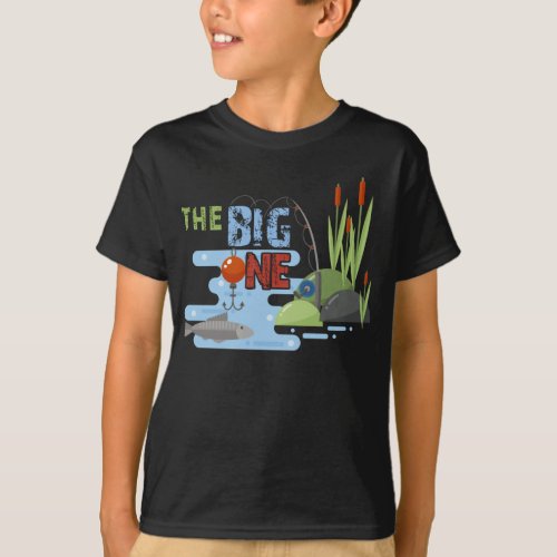 Kids Fishing The Big One Year 1st First Birthday T_Shirt