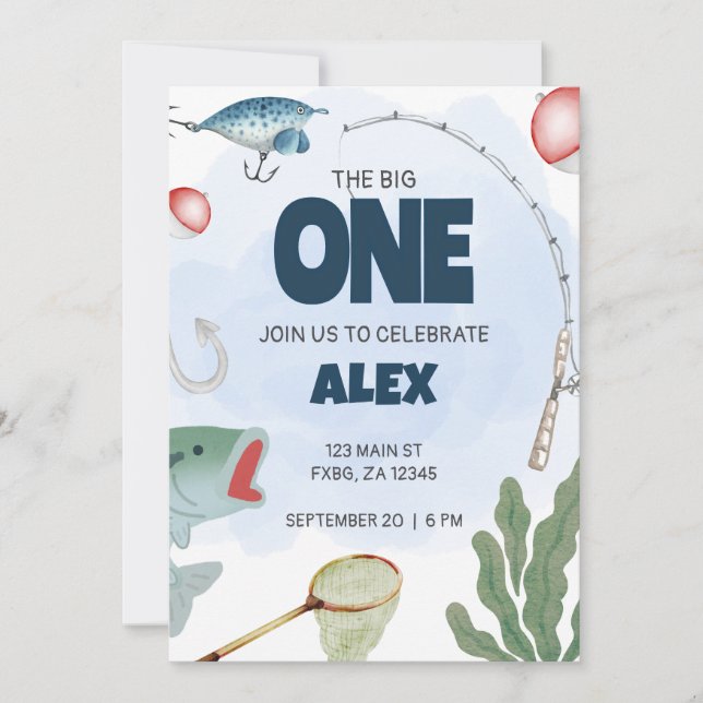 Kids Fishing Theme Birthday Invitation (Front)