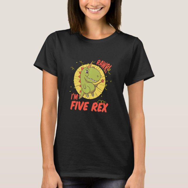 Kids Five Rex 5th Birthday Shirt Five Dinosaur 5 Y (Front)