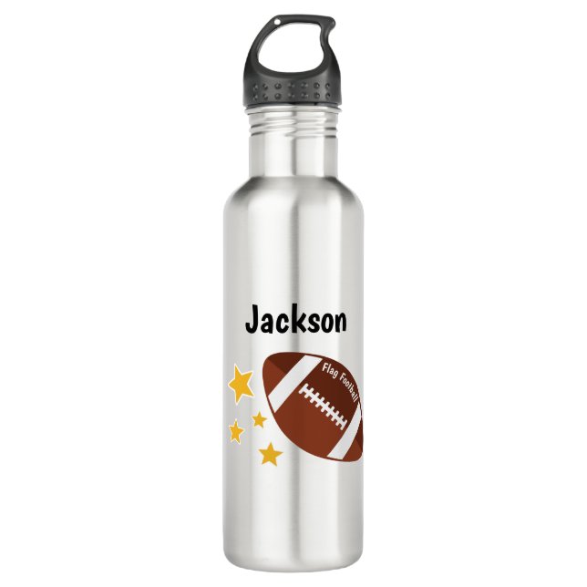 Kids Flag Football Stars Personalized Stainless Steel Water Bottle (Front)