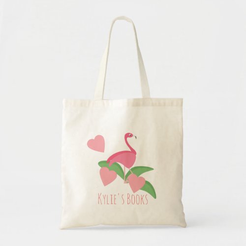 Kids Flamingo Hearts Library Book  Tote Bag