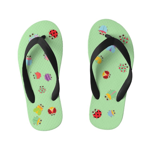 Kids Flip Flops - Bugs Light Green (Footbed)