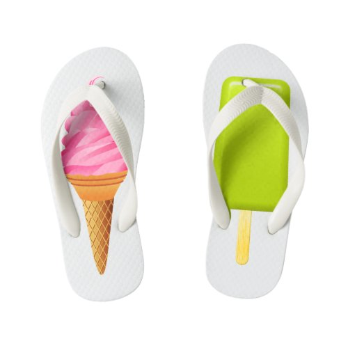 Kids Flip Flops _ Pink Ice Cream  Green Ice Lolly