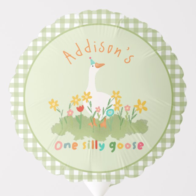 Kids Floral Green One Silly Goose 1st Birthday Balloon (Front)