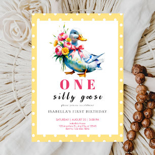 Kids Floral One Silly Goose First Birthday Invitation