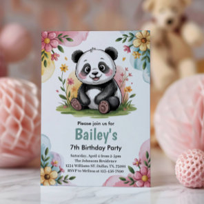 Kids Floral Panda Jungle Birthday Party Invitation