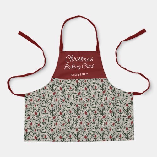 Kids Floral Pattern Christmas Baking Crew  Name Apron