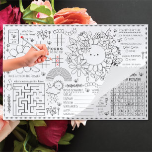 Kids Flower Themed Activity Pad and Placemat 