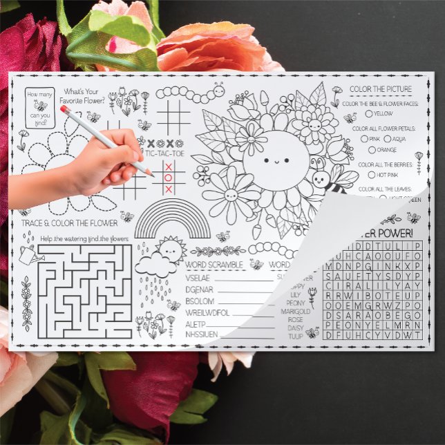 Kids Flower Themed Activity Pad and Placemat  (Creator Uploaded)