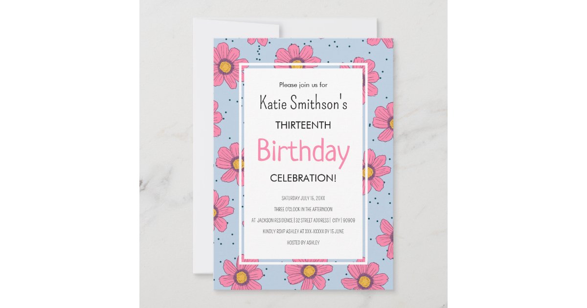 Kid's Flowers Pastel Pink & Blue Birthday Inv Invitation | Zazzle