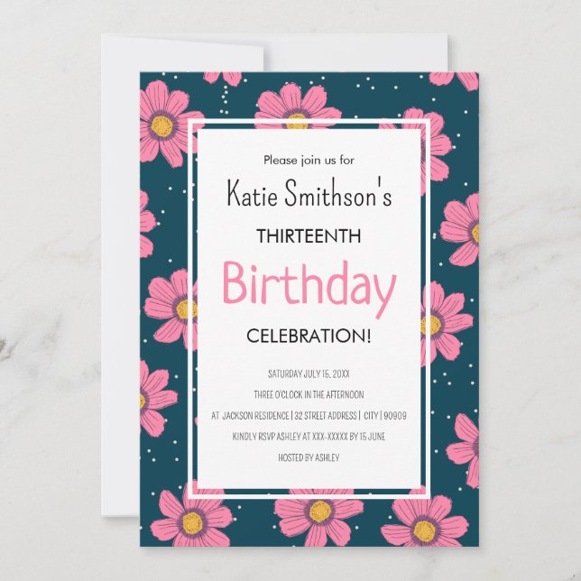 Kid's Flowers Pastel Pink & Blue Birthday Invitation (Front)