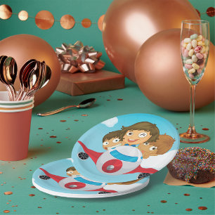 Kids Flying Airplane Cartoon Fun Aviation Paper Plates