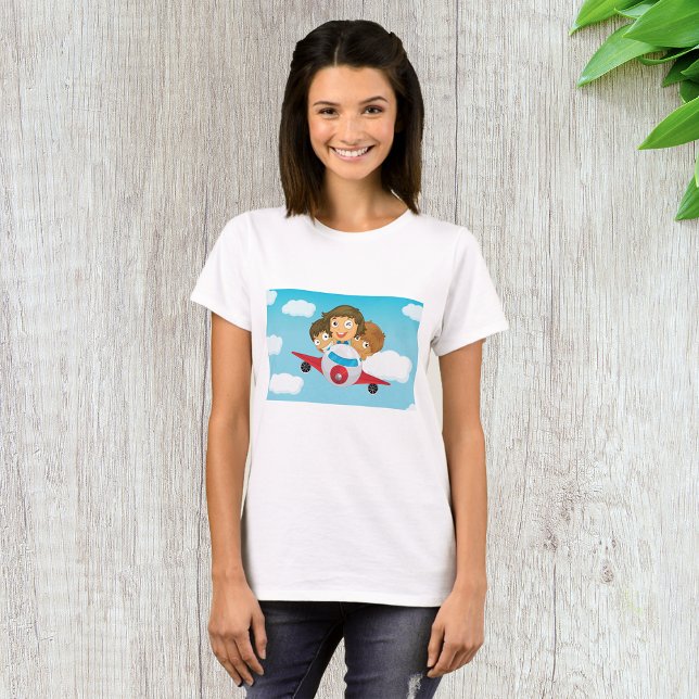 Kids Flying Airplane Cartoon Fun Aviation T-Shirt (Creator Uploaded)