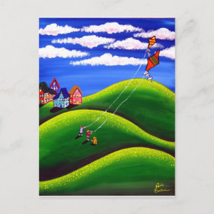 Kids Flying Kites Post Card