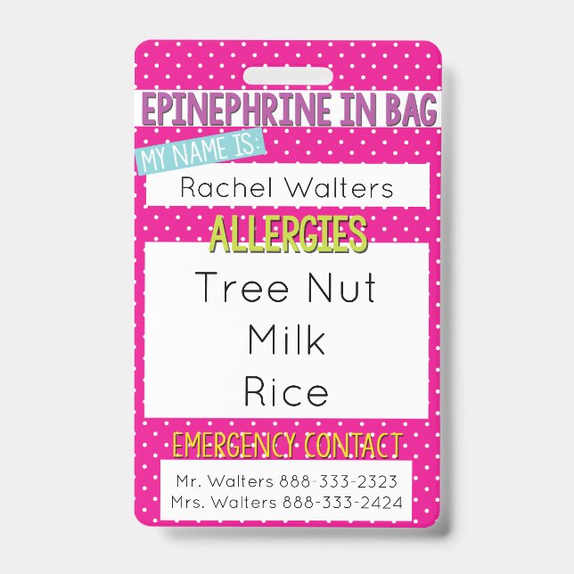 Kids Food Allergy Medical Allergy Alert Badge (Front)