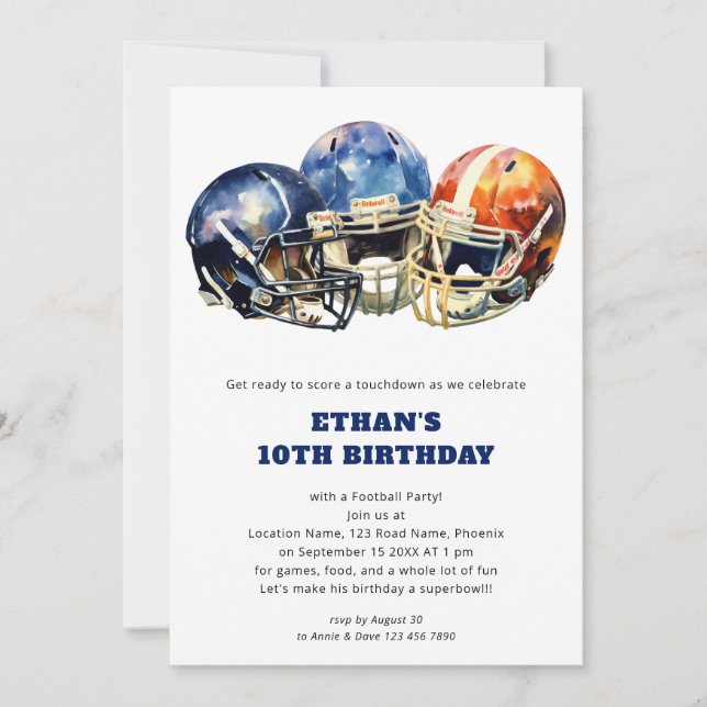 Kids Football Birthday Red Blue Invitation (Front)