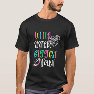 Kids Football Little Sister Biggest Fan Leopard Re T-Shirt